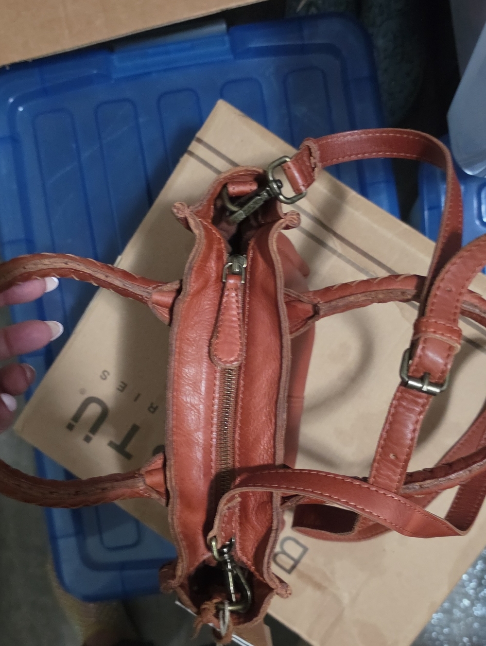 Genuine Leather Burnt Orange Tote Bag with Perforated Detail - Picture 12 of 13